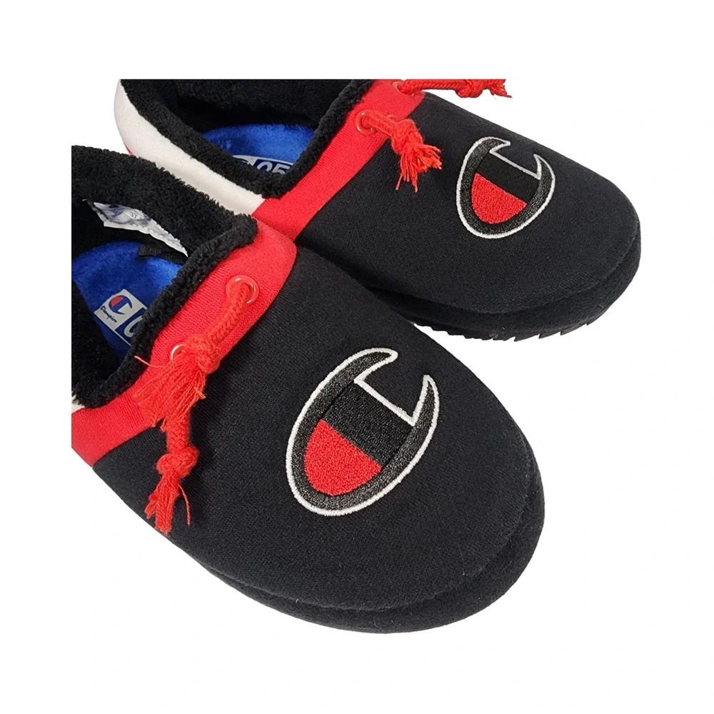 Champion Kids Slippers Youth Size 5Y Black Red White C Logo Cozy Slip On‎